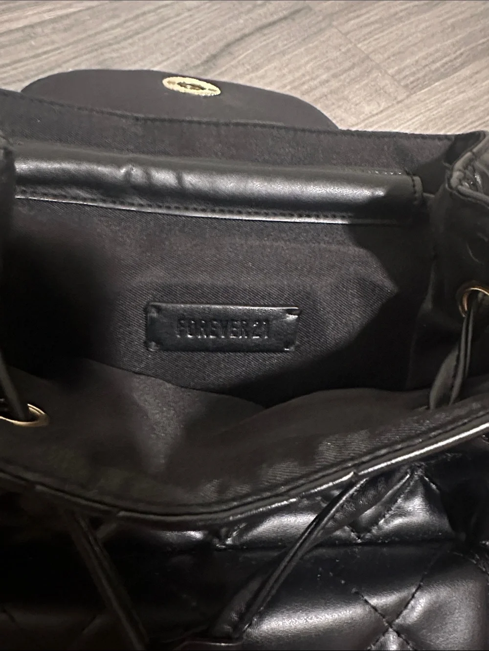 Forever 21 Black Quilted Backpack with Gold-Tone Turn Lock